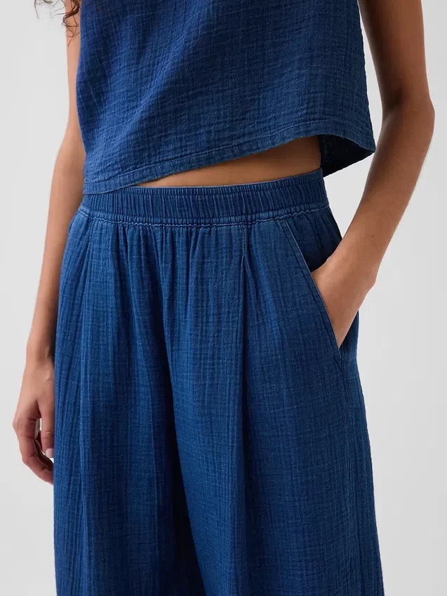 Gemakkelijke broek van katoenen gaasdenim