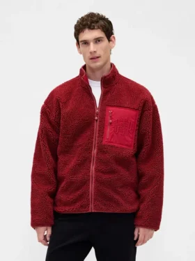 Gerecyclede Sherpa-jas met oversized logo en ritssluiting