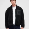 Gerecyclede Sherpa-jas met oversized logo en ritssluiting
