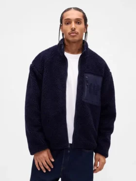 Gerecyclede Sherpa-jas met oversized logo en ritssluiting