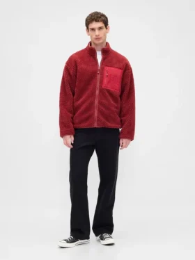 Gerecyclede Sherpa-jas met oversized logo en ritssluiting