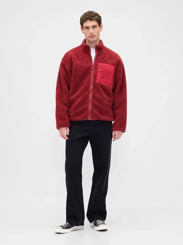 Gerecyclede Sherpa-jas met oversized logo en ritssluiting
