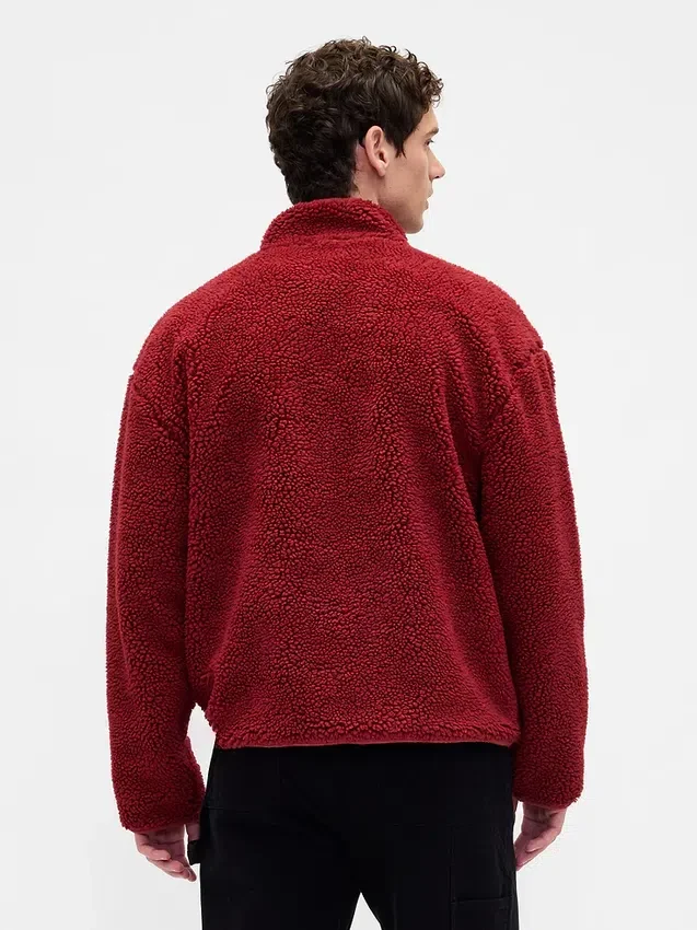 Gerecyclede Sherpa-jas met oversized logo en ritssluiting