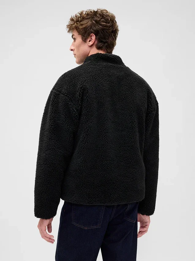 Gerecyclede Sherpa-jas met oversized logo en ritssluiting
