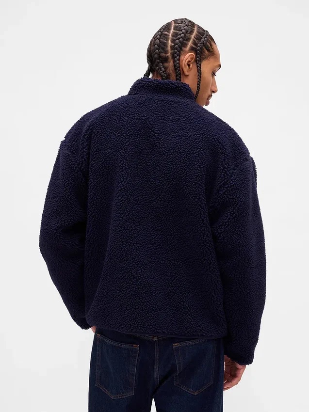 Gerecyclede Sherpa-jas met oversized logo en ritssluiting