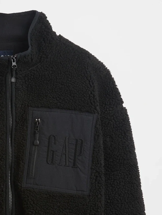Gerecyclede Sherpa-jas met oversized logo en ritssluiting