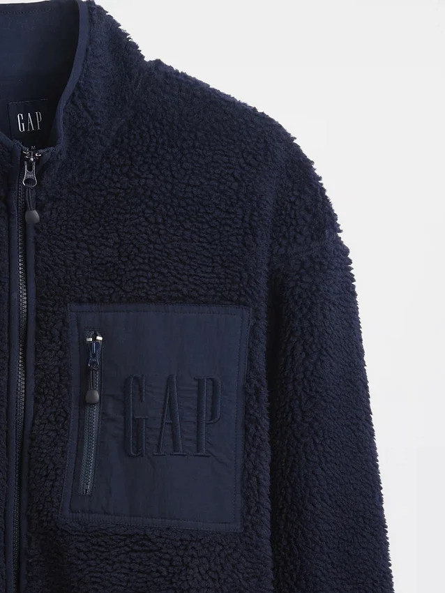 Gerecyclede Sherpa-jas met oversized logo en ritssluiting