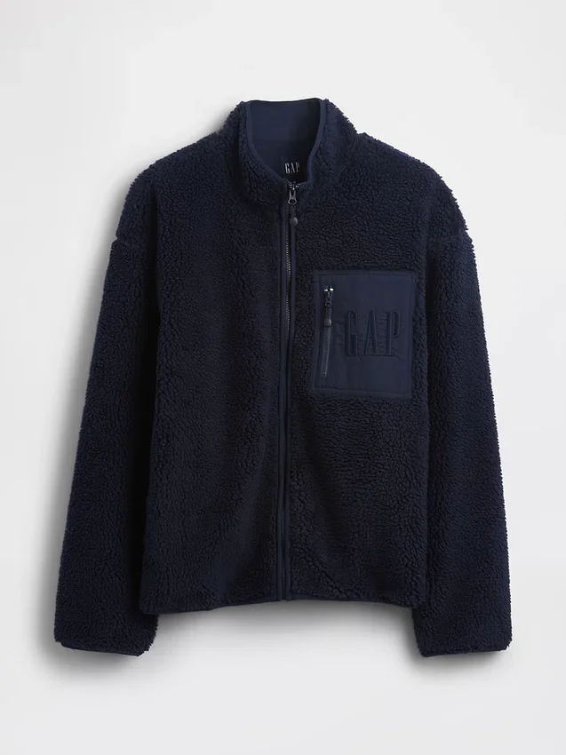 Gerecyclede Sherpa-jas met oversized logo en ritssluiting