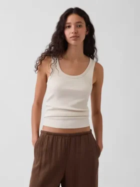 Geribde tanktop met ronde hals