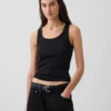 Geribde tanktop met ronde hals