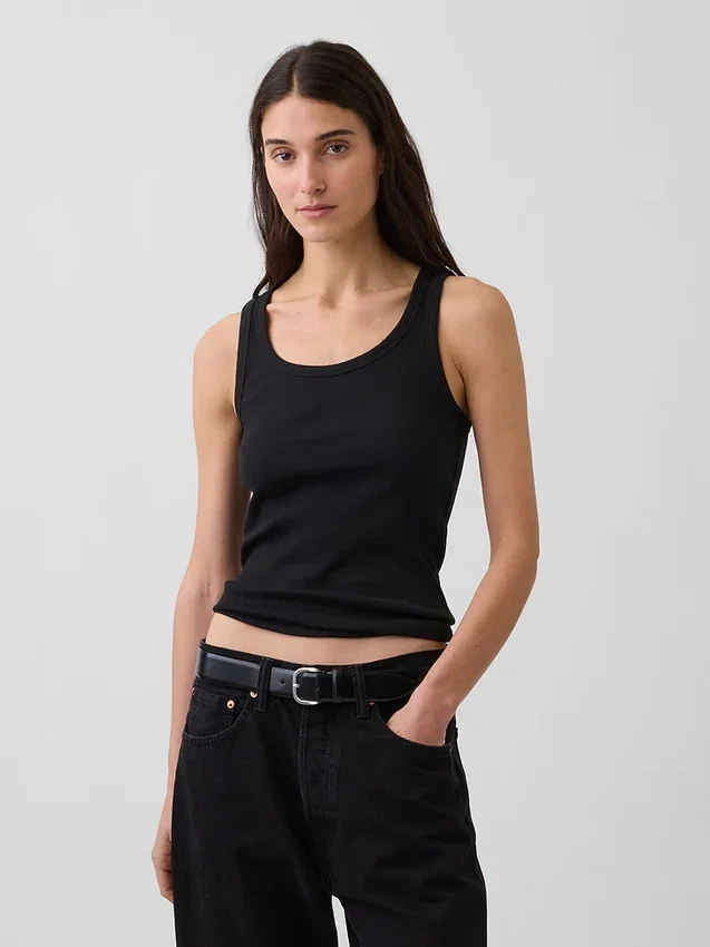 Geribde tanktop met ronde hals