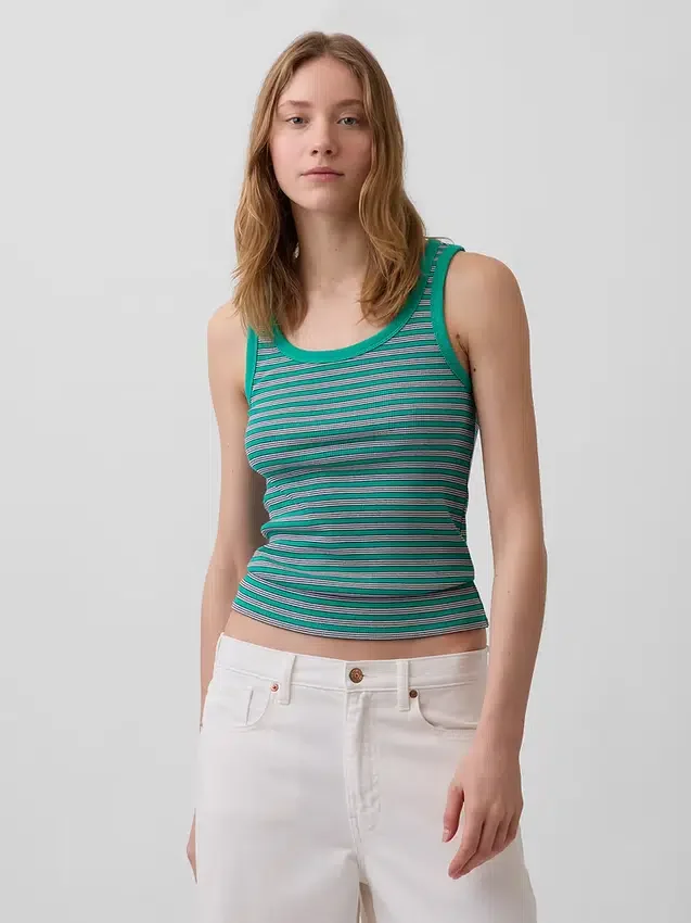 Geribde tanktop met ronde hals