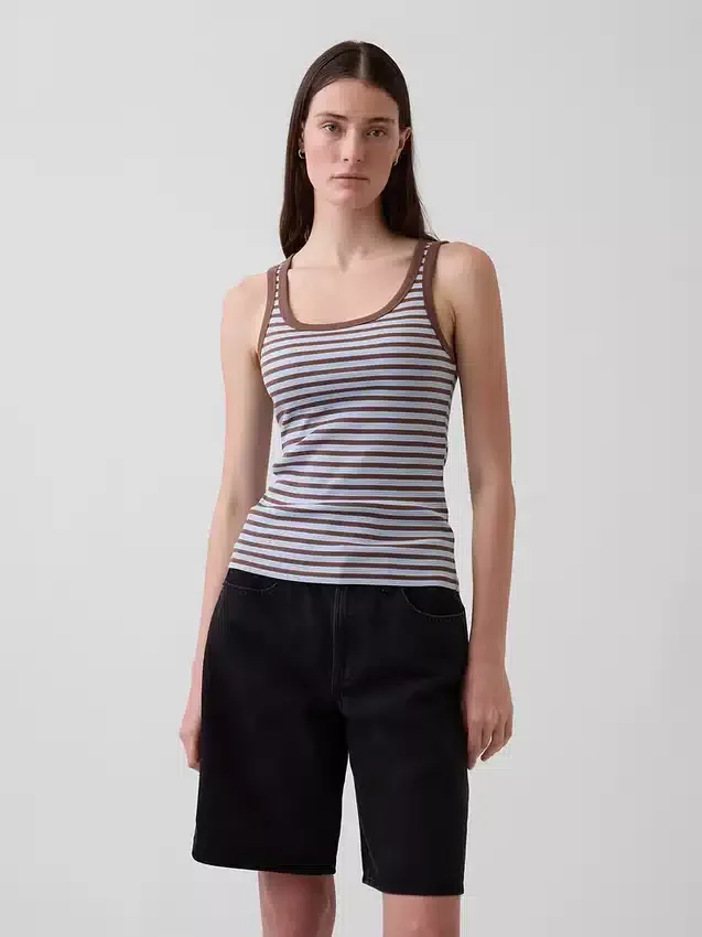 Geribde tanktop met ronde hals