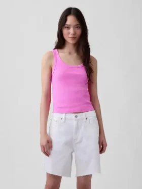 Geribde tanktop met ronde hals
