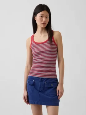 Geribde tanktop met ronde hals