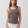 Geribde tanktop met ronde hals