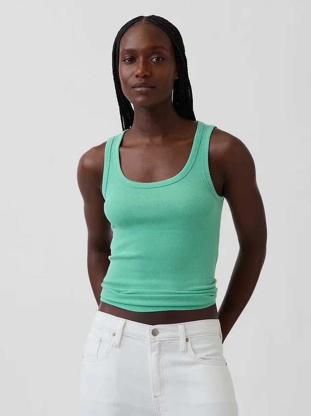 Geribde tanktop met ronde hals