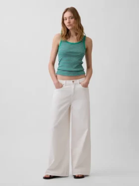 Geribde tanktop met ronde hals