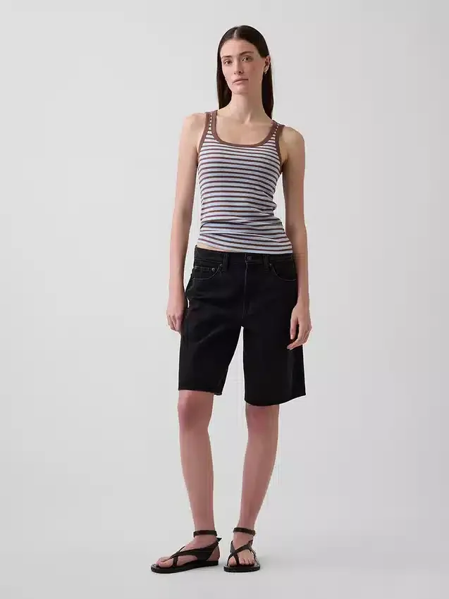 Geribde tanktop met ronde hals