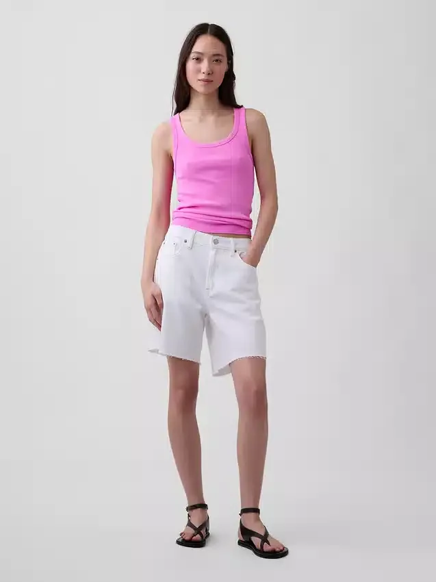 Geribde tanktop met ronde hals
