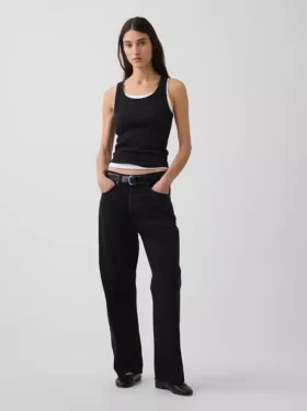 Geribde tanktop met ronde hals