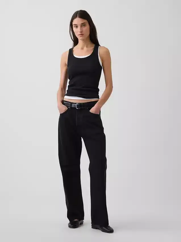 Geribde tanktop met ronde hals