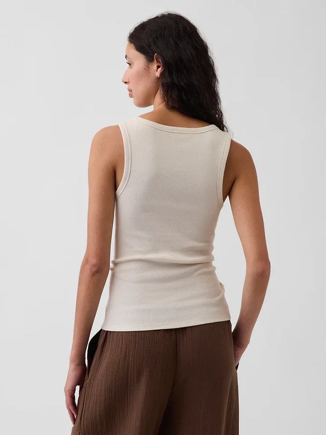 Geribde tanktop met ronde hals