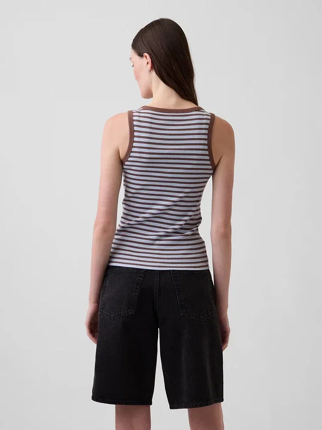Geribde tanktop met ronde hals