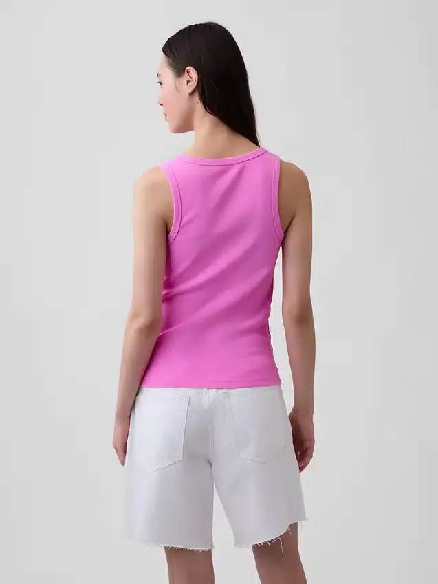 Geribde tanktop met ronde hals