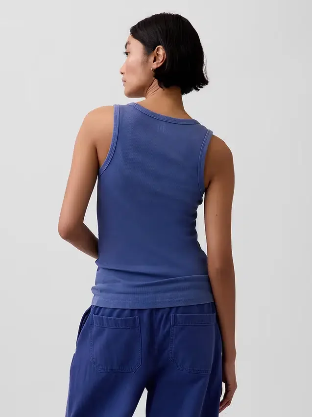 Geribde tanktop met ronde hals