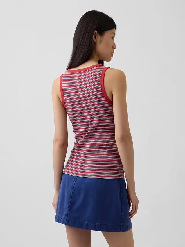 Geribde tanktop met ronde hals