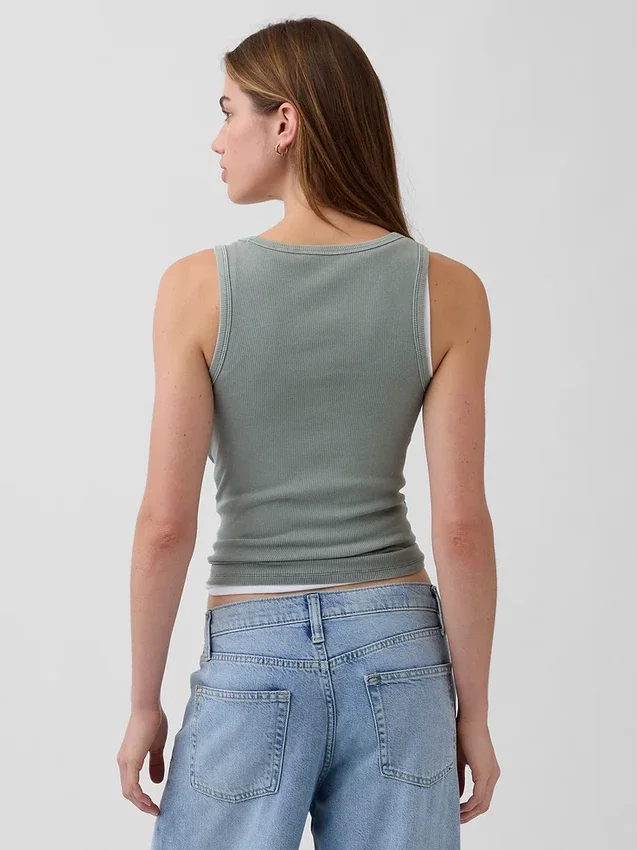 Geribde tanktop met ronde hals