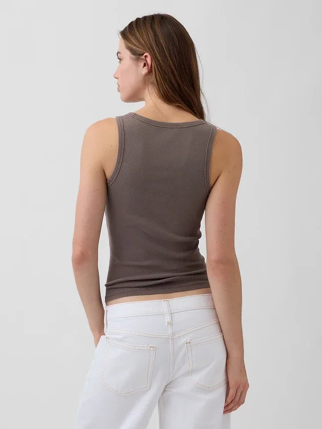 Geribde tanktop met ronde hals