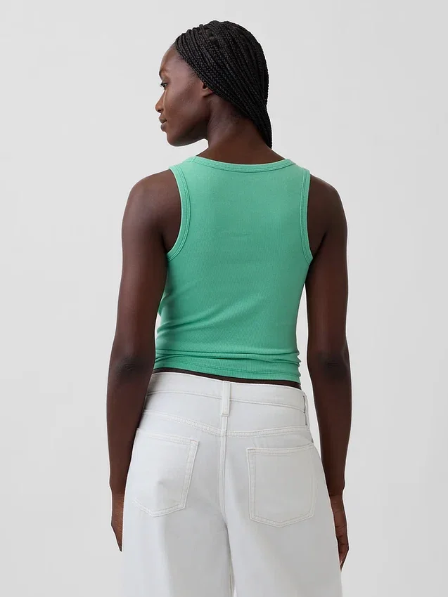 Geribde tanktop met ronde hals
