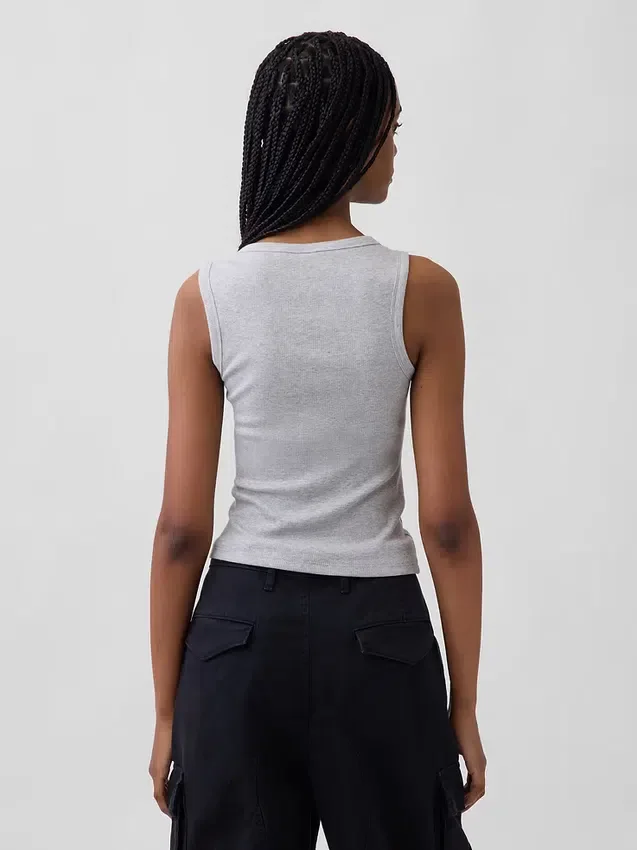 Geribde tanktop met ronde hals