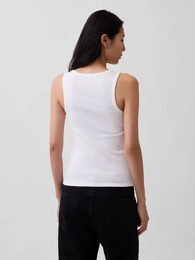 Geribde tanktop met ronde hals