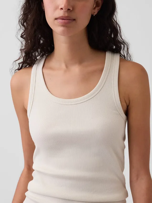 Geribde tanktop met ronde hals