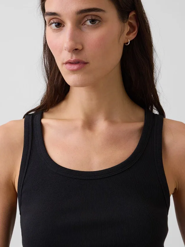 Geribde tanktop met ronde hals