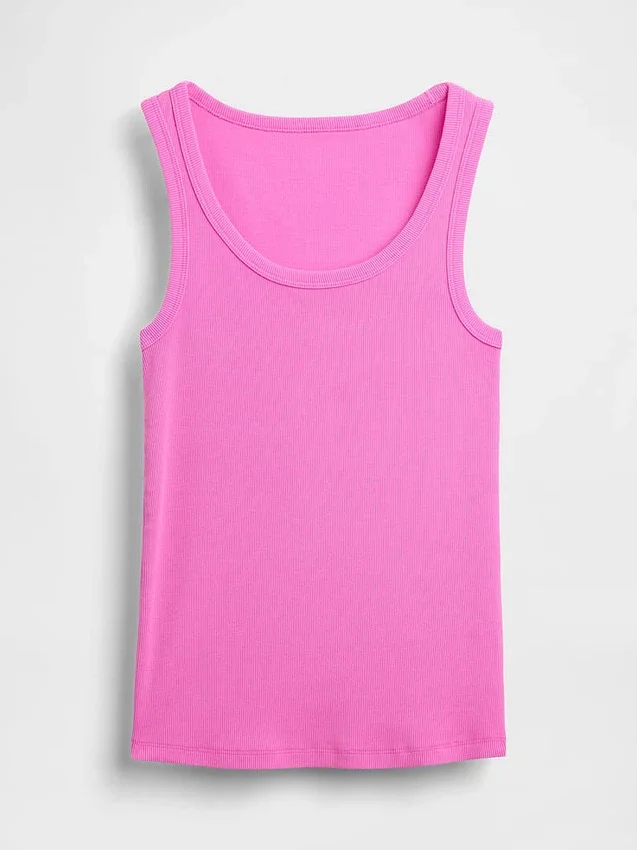 Geribde tanktop met ronde hals