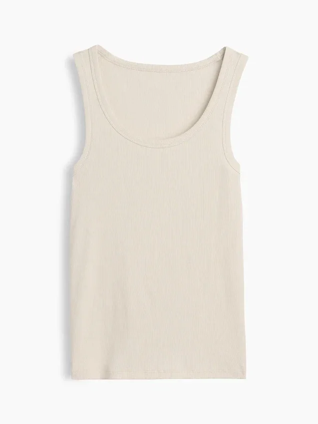 Geribde tanktop met ronde hals