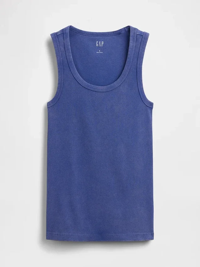 Geribde tanktop met ronde hals