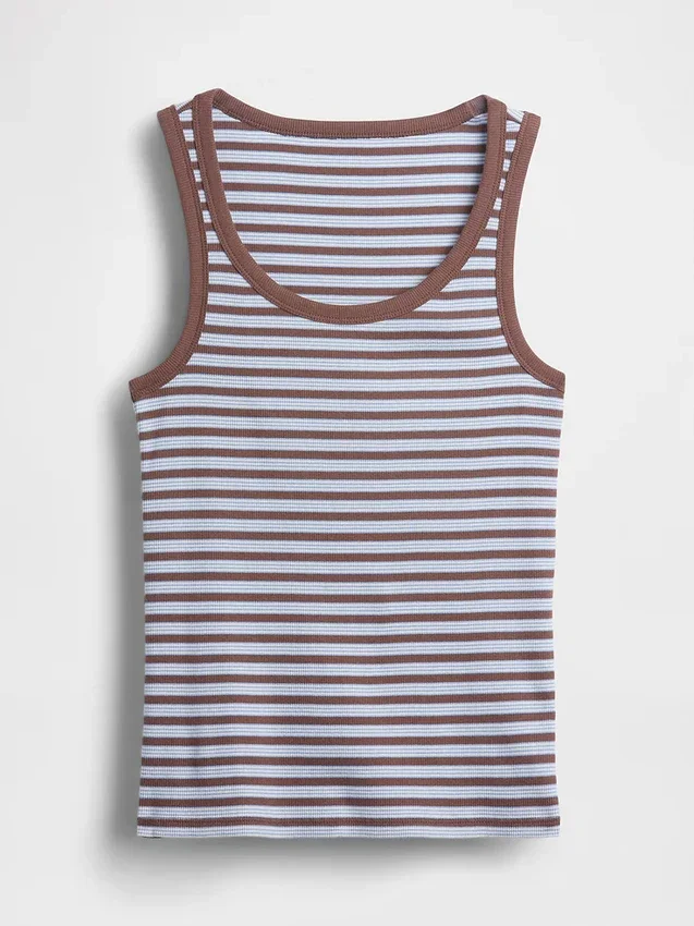 Geribde tanktop met ronde hals