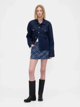 Geruite denim minirok