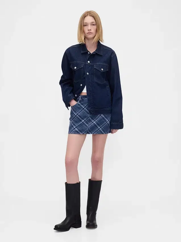 Geruite denim minirok