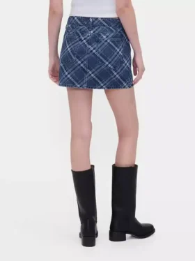 Geruite denim minirok