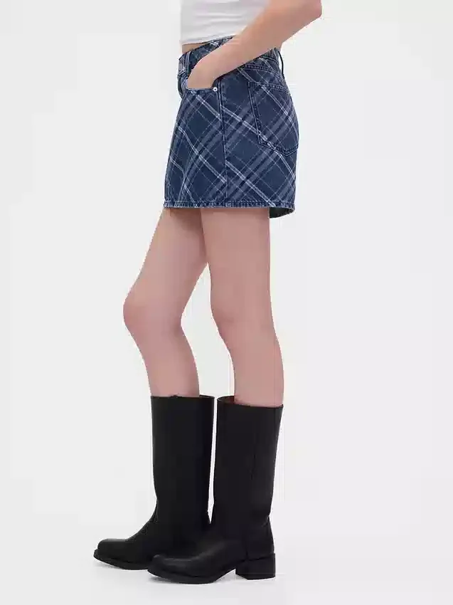 Geruite denim minirok