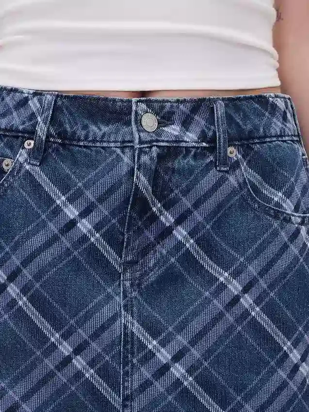 Geruite denim minirok