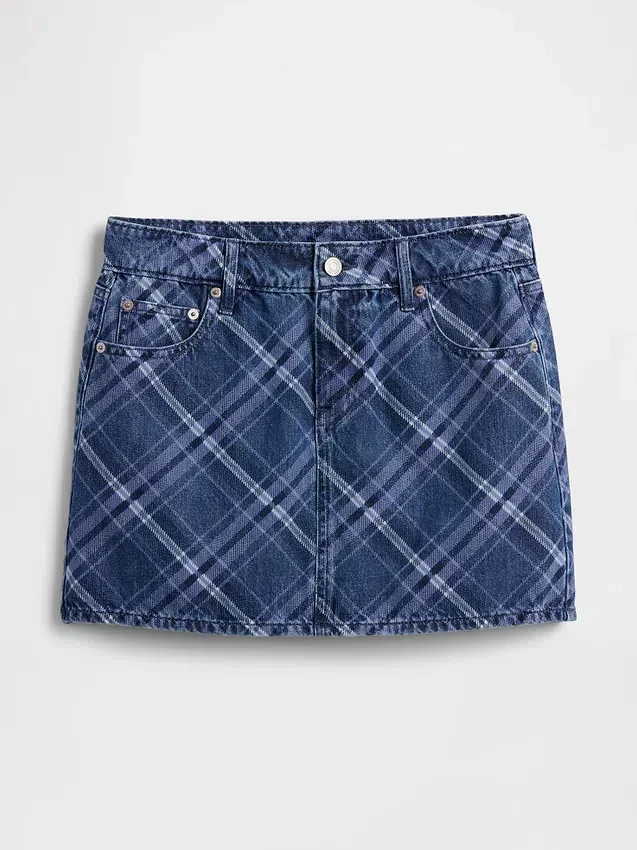 Geruite denim minirok