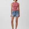 Gesmokte peplumtop met ginghamprint