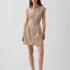 Gestreepte popeline mini-shirtjurk met getailleerde taille